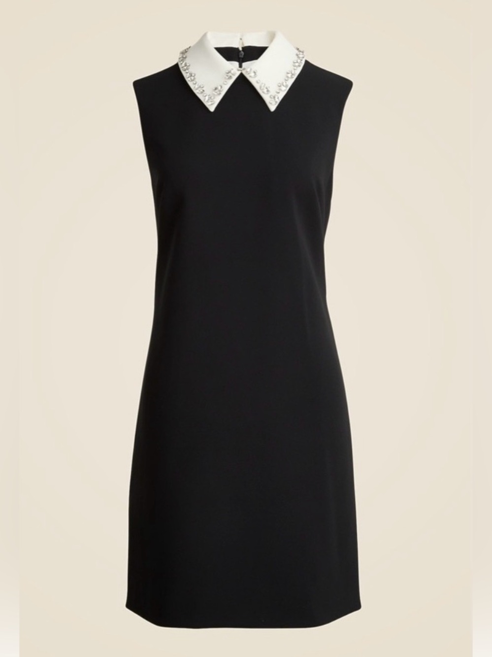 J. Crew Black Sleeveless Shift Dress with Embellished White Collar